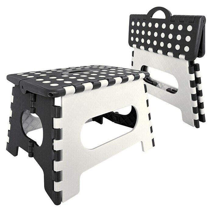 Klapphocker mit Antirutsch‑Noppen (L x B x H: 31 x 22 x 22 cm, Belastbarkeit: 150 kg, Kunststoff, Weiß/Schwarz) | BAUHAUS