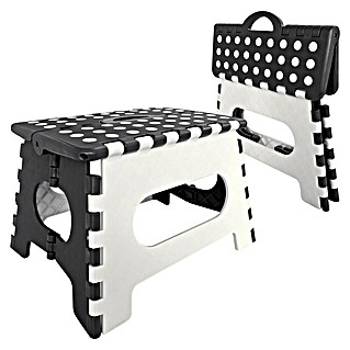 Klapphocker mit Antirutsch‑Noppen (L x B x H: 31 x 22 x 22 cm, Belastbarkeit: 150 kg, Kunststoff, Weiß/Schwarz)
