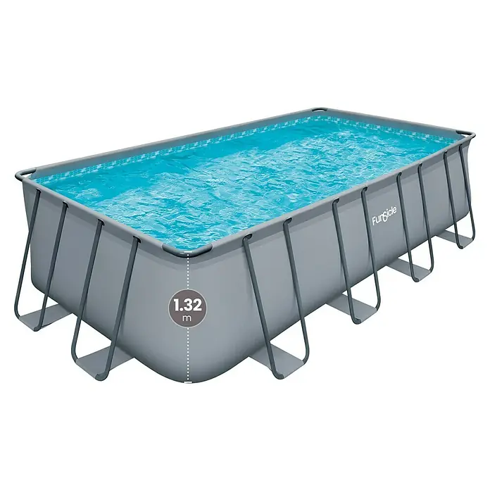 Funsicle Frame-Pool Oasis - L x B x H: 549 x 274 x 132 cm, Grau/Blau, 16.550 l - Rechteckiger FunSicle Aufstellpool in Grau mit Metallrahmen, gefüllt mit blauem Wasser, 1,32 m hoch.