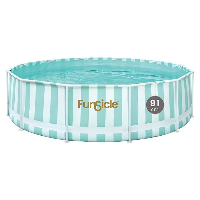 Funsicle Frame-Pool Activity - Ø x H: 366 x 91 cm, Grün/Weiß, 8.366 l - Runder Funsicle Aufstellpool mit hellgrünen und weißen Streifen, weißem Rahmen, wassergefüllt, 91 cm hoch.