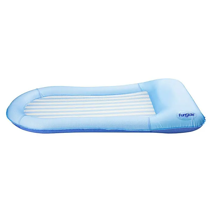 Funsicle Luftmatratze Wasserhängematte - L x B: 180 x 89 cm - Hellblauer und weiß gestreifter aufblasbarer Baby-Badewannenlieger aus Netzstoff.