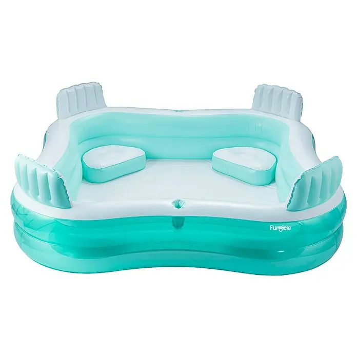 Funsicle Quick-Up-Pool Family Lounge - L x B x H: 223 x 223 x 66 cm, Grün, 681 l - Aufblasbarer Pool in Weiß und transparentem Türkis mit zwei integrierten Sitzen, Rückenlehnen und einem Getränkehalter.