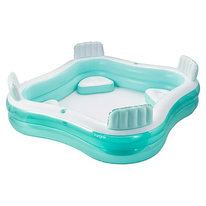 Funsicle Quick-Up-Pool Family Lounge - L x B x H: 223 x 223 x 66 cm, Grün, 681 l - Aufblasbarer rechteckiger Pool aus weißem und durchscheinendem Türkis-PVC mit integrierten Sitzen und Rückenlehnen.