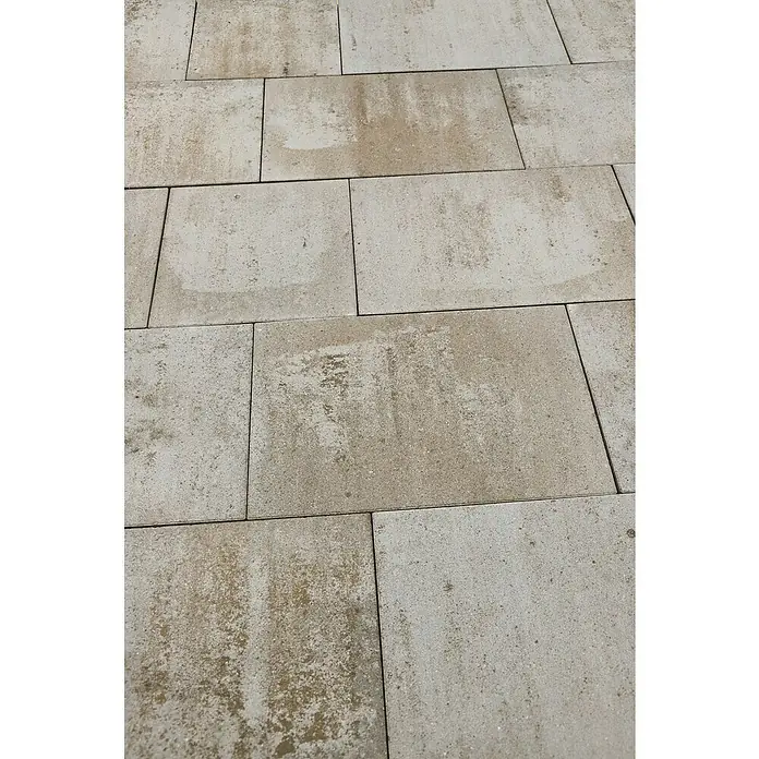 EHL Terrassenplatte Olinda - 40 x 40 x 4 cm, Sandstein, Beton - Helle beige Betonpflasterplatten mit verwitterter, strukturierter Oberfläche für Außenbereiche.