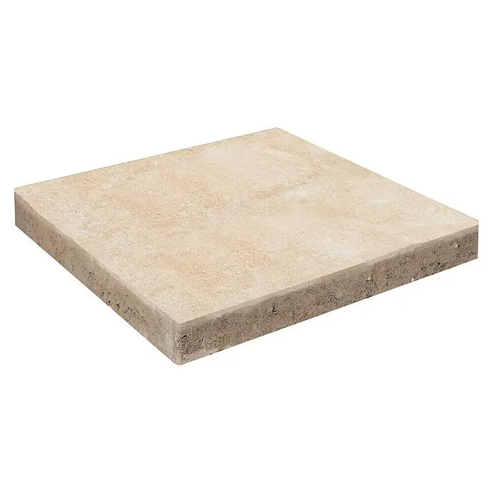 EHL Terrassenplatte Olinda - 40 x 40 x 4 cm, Sandstein, Beton - Hellbeige Pflasterplatte mit sichtbarer rauer grauer Betonschicht.