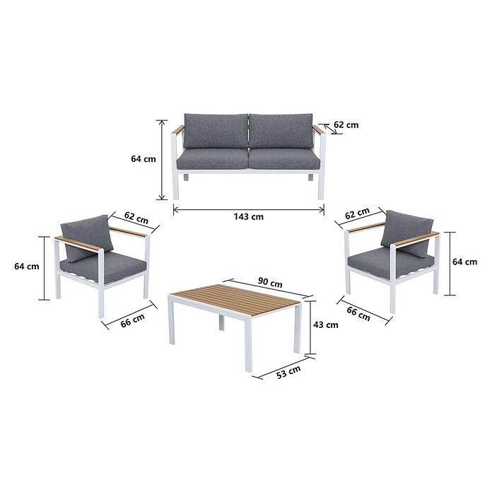 Sunfun Conjunto de muebles Selma (4 pzs., Aluminio/Polywood, Blanco) | BAUHAUS