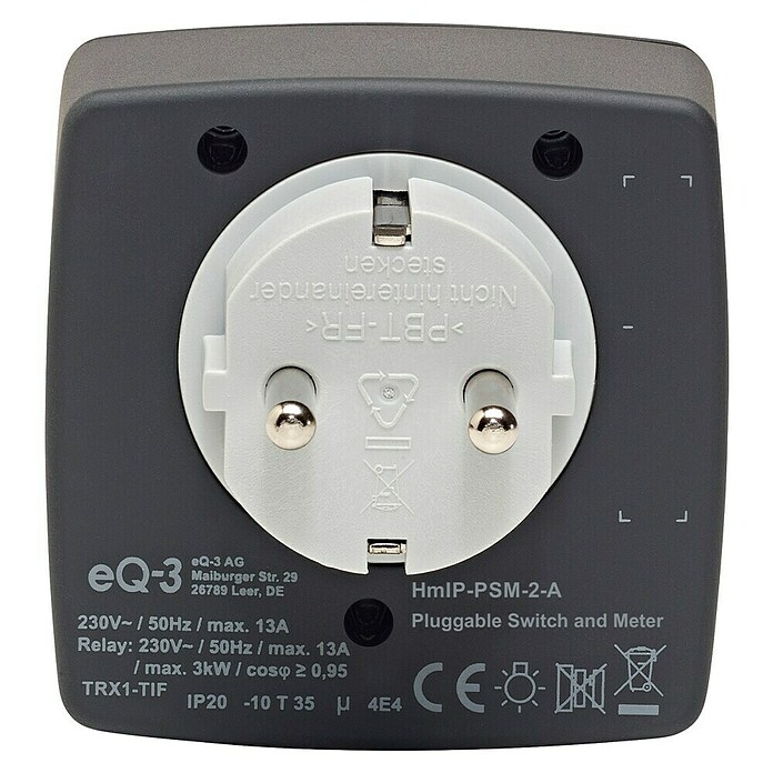 Homematic IP Smart-Steckdose Messgerät HmIP-PSM-2-A (Innen, IP20, Anthrazit, 3 000 W, 13 A) | BAUHAUS