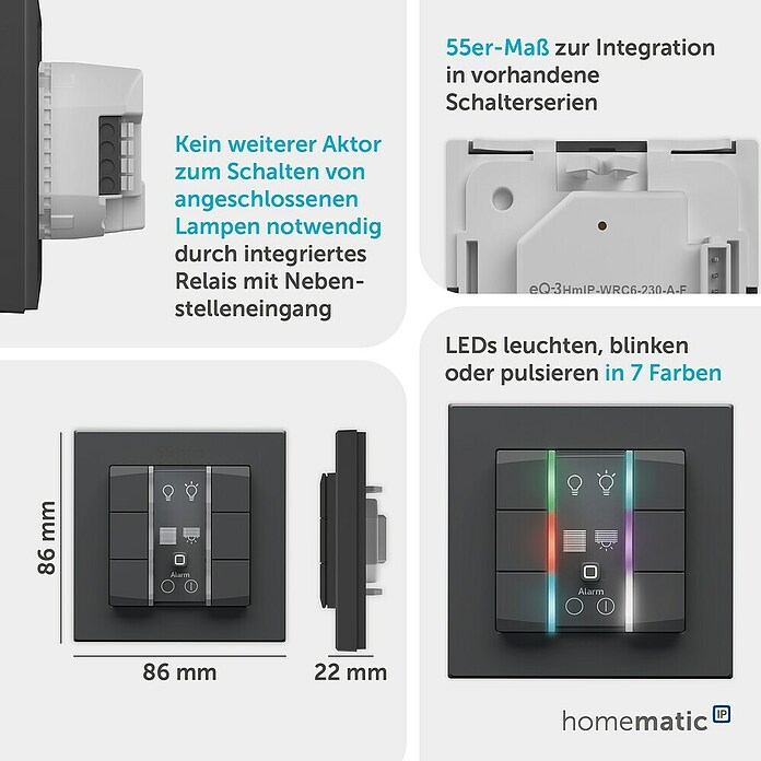 Homematic IP Funk-Wandtaster 6-fach, 230 V HmIP-WRC6-230-A (Anthrazit) | BAUHAUS