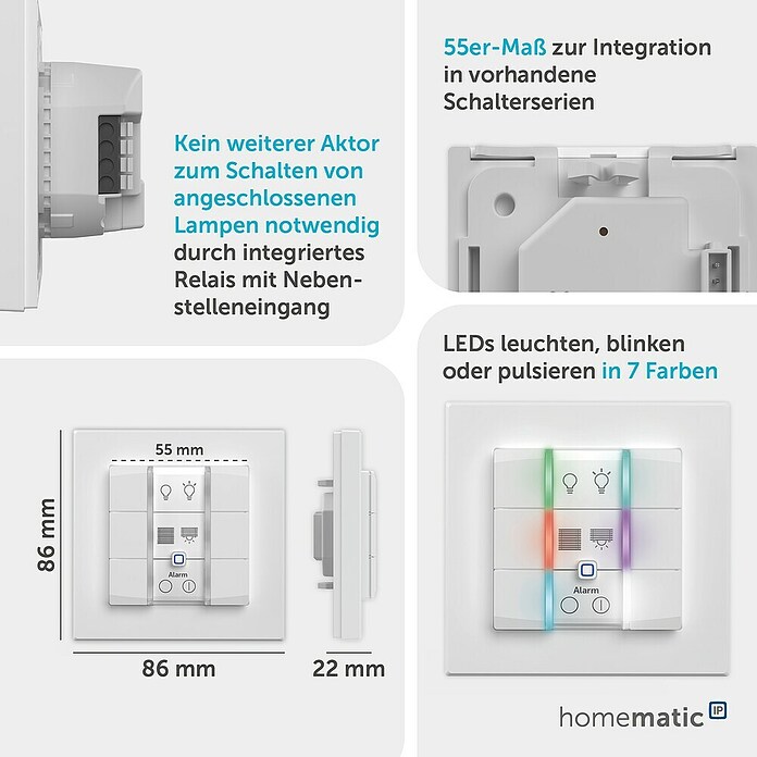 Homematic IP Funk-Wandtaster 6-fach, 230 V HmIP-WRC6-230 (Weiß) | BAUHAUS