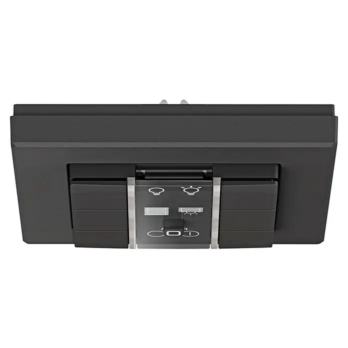 Homematic IP Funk-Wandtaster 6-fach, 230 V HmIP-WRC6-230-A - Anthrazit - Dunkelgraues Auto-Dachhimmel-Bedienfeld mit Symbolen für Licht und Jalousien sowie Kippschalter.