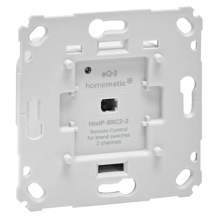 Homematic IP Funk-Wandtaster HmIP-BRC2-2 - 2-fach, Unterputzmontage, 230 V, 37 x 71 x 71 mm - Weißes Homematic IP 2-Kanal Funkmodul für Markenschalter, Rückansicht.