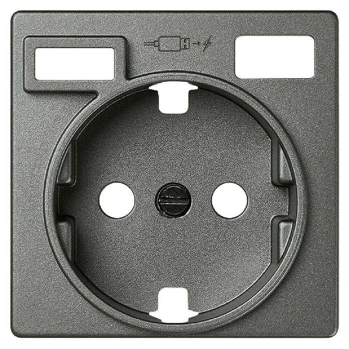 Simon 82 Tapa para mecanismo Concept - Gris, Plástico, IP21, Colocar - Placa embellecedora enchufe Schuko gris oscuro mate con símbolo de carga USB.