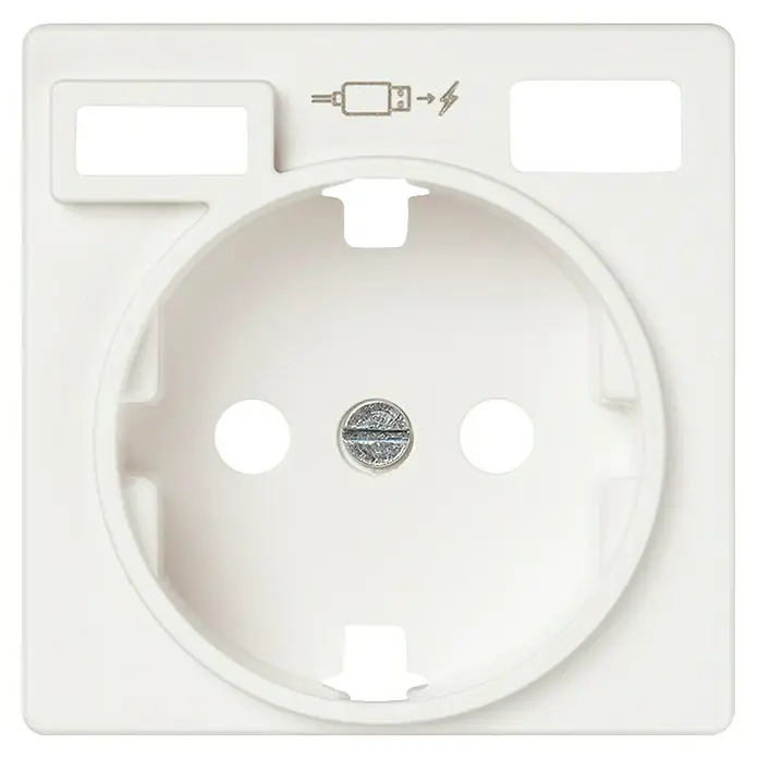 Simon 82 Tapa para mecanismo Concept - Blanco, Plástico, IP21, Colocar - Inserto de toma eléctrica blanco con tornillo central y símbolo de carga.