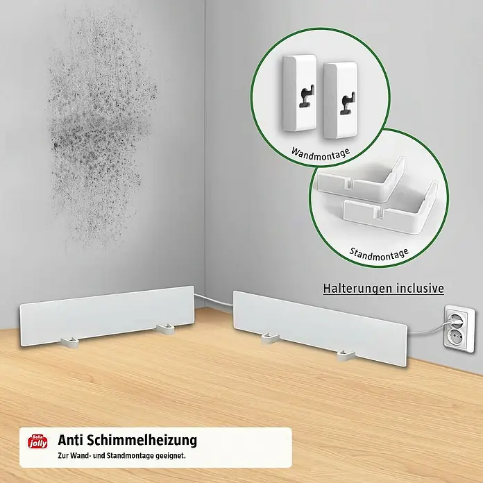 Jollytherm Infrarotheizkörper Anti-Schimmel - B x H: 50 x 10 cm, 50 W, 1 -tlg. - Weiße Anti-Schimmelheizung mit Wand- und Standmontageoptionen, inklusive Halterungen.