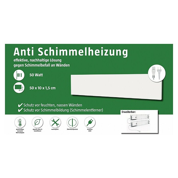 Jollytherm Infrarotheizkörper Anti-Schimmel Basis (B x H: 50 x 10 cm, 50 W, Weiß, 1 -tlg.) | BAUHAUS