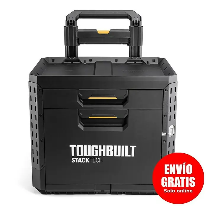 ToughBuilt StackTech Caja profesional con ruedas - An x Pr x Al: 52 x 58,5 x 67 cm, Plástico, Número de cajones: 2 ud. - Caja de herramientas rodante negra TOUGHBUILT STACKTECH con asa retráctil y dos cajones para herramientas.