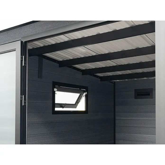 Fjordholz Gartenhaus Panorama 16,64 m² - Außenmaß inkl. Dachüberstand (B x T): 555 x 355 cm, Aluminium, Anthrazit/grau