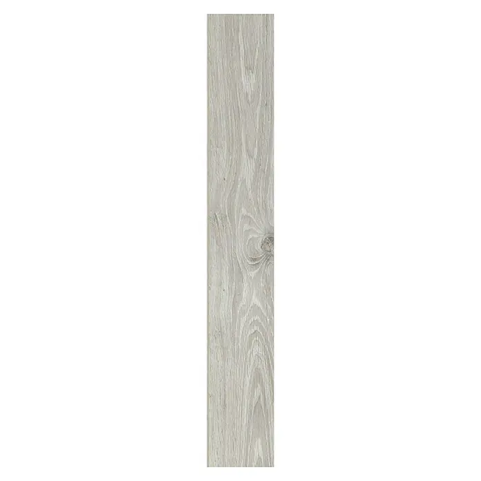 LOGOCLIC Laminado Hidro Roble Lucca - 1.380 x 191 x 8 mm, Marrón, AC5, Resistente al agua - Lama de suelo gris claro con aspecto de madera, veta y nudo.