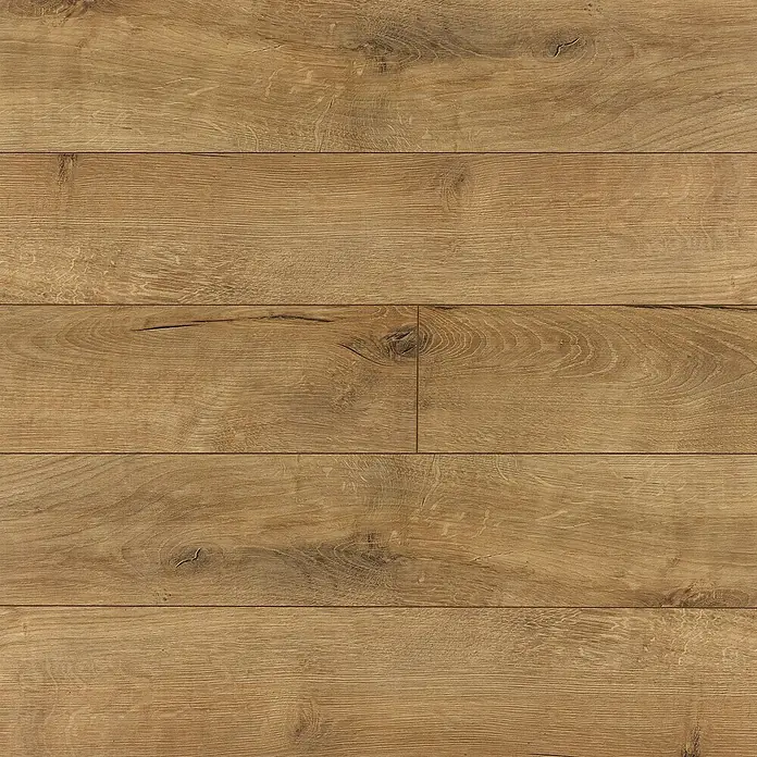 LOGOCLIC Laminado Hidro Roble Wild - 1.380 x 191 x 10 mm, Marrón, AC5, Resistente al agua - Suelo de tablones de madera marrón claro con textura de veta natural.