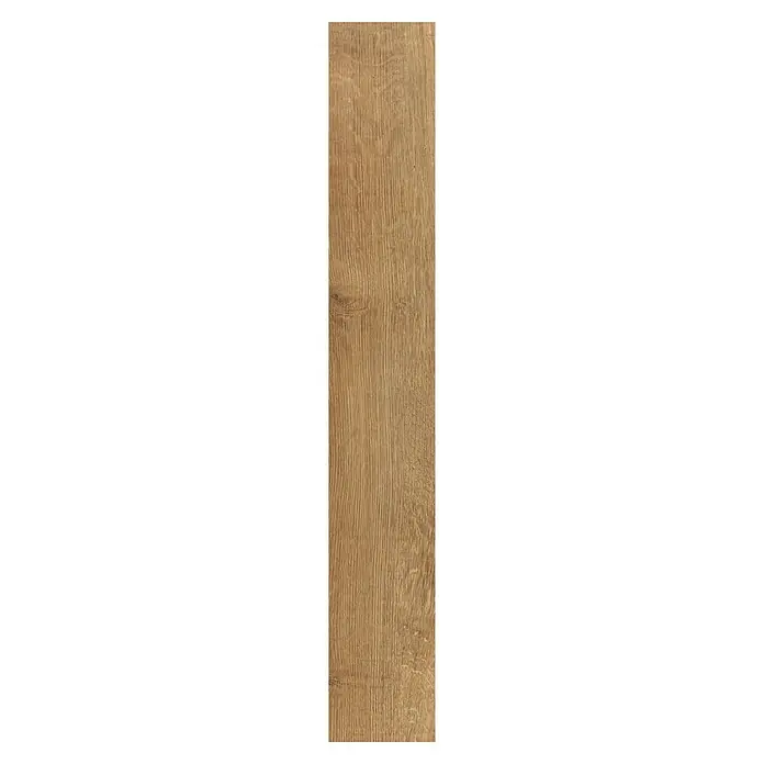 LOGOCLIC Laminado Hidro Roble Wild - 1.380 x 191 x 10 mm, Marrón, AC5, Resistente al agua - Tabla de madera marrón claro con veta vertical pronunciada, ideal para suelos o revestimientos.