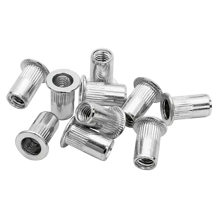 Rapid Tuerca ciega - 1 ud., M 5 - Tuercas remachables metálicas plateadas, con rosca interna y cuerpo moleteado.