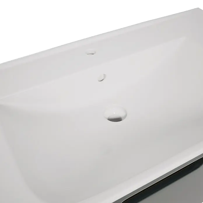 VitrA Sento Badmöbel-Set Sento - 98 cm, Anthrazit, Griffmulde - Weißes integriertes Badwaschbecken mit Hahn- und Abflusslöchern.