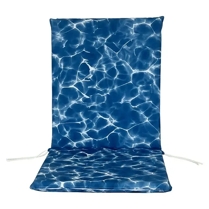 Cojín para respaldo alto Piscina - Azul, L x An x Al: 95 x 45 x 3,5 cm, Específico para: Silla de respaldo alto - Cojín azul para silla con un patrón de ondas de agua blancas y lazos laterales.