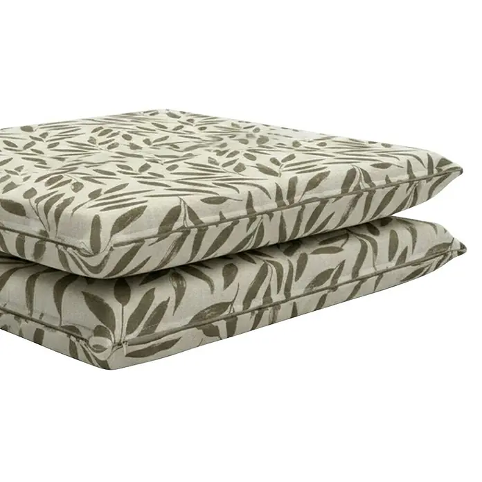 Cojín para respaldo alto Hojas - Taupe, L x An x Al: 95 x 45 x 3,5 cm, Específico para: Silla de respaldo alto - Dos cojines cuadrados apilados de tela clara con un estampado de hojas oscuro.