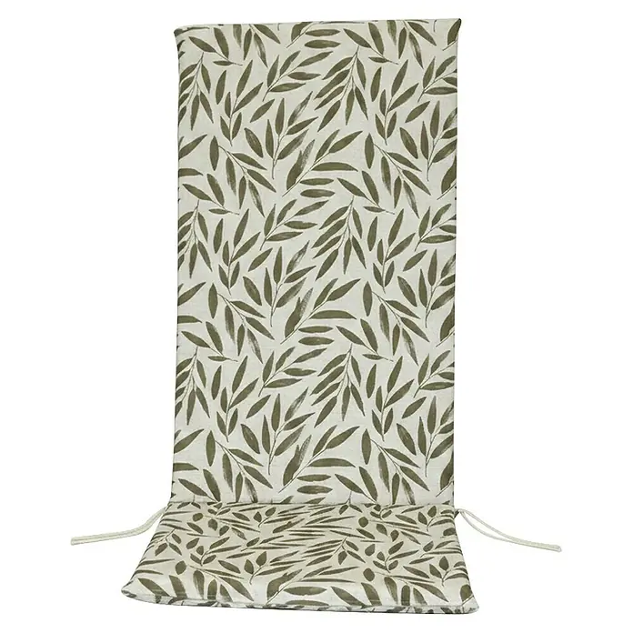 Cojín para asiento de posiciones Hojas - Sillón de posiciones, 1 ud., L x An x Al: 120 x 45 x 3,5 cm, Taupe - Cojín para silla de exterior con respaldo, tejido claro con estampado de hojas verdes y lazos.
