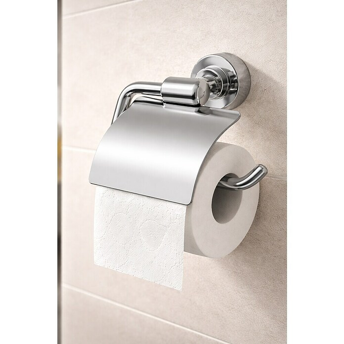 Camargue Lyon Portarrollos papel higiénico (Con tapa, Plateado, Brillante, Cromado)
