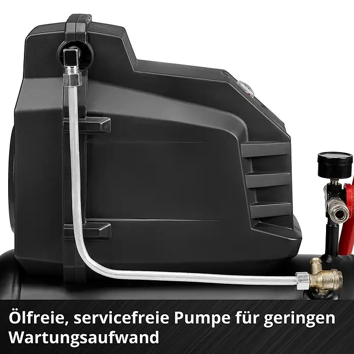 Einhell Kompressor TC-AC 190/24/8 - Max. Druck: 8 bar, 24 l, Schmierung: Ölgeschmiert - Schwarzer Kompressor mit silbernem Rohr und Messingfitting, mit ölfreier, wartungsarmer Pumpe.