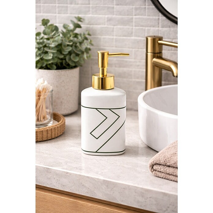 MSV Monolithic Dispensador de jabón (Cerámica, Blanco/Verde/Dorado) | BAUHAUS