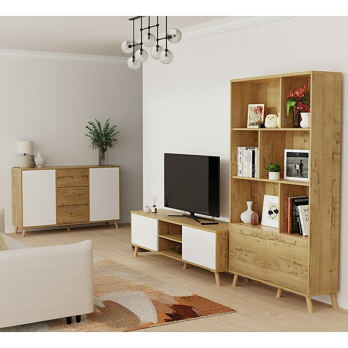 Muebles Pitarch Conjunto mueble de salón Oslo (2 pzs., Roble/Blanco) | BAUHAUS