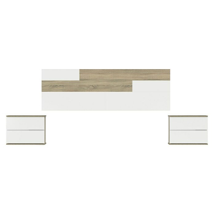Muebles Pitarch Cabecero de cama con mesitas Erika (Blanco/Roble Cambrian) | BAUHAUS