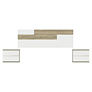 Muebles Pitarch Cabecero de cama con mesitas Erika (Blanco/Roble Cambrian)