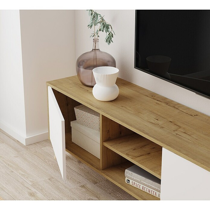 Muebles Pitarch Oslo Mueble para TV (L x An x Al: 40 x 160 x 55 cm, Roble/Blanco) | BAUHAUS