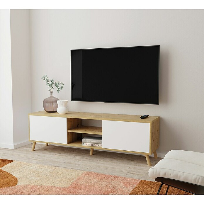 Muebles Pitarch Oslo Mueble para TV (L x An x Al: 40 x 160 x 55 cm, Roble/Blanco) | BAUHAUS