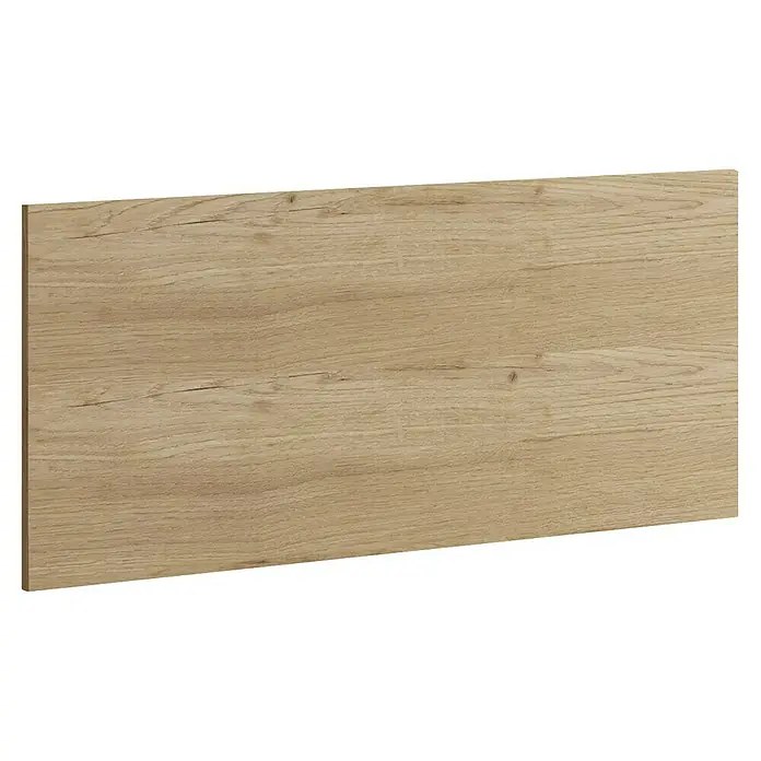 Muebles Pitarch Camila Cabecero de cama y cómoda - 2 pzs., Roble gold - Panel de mueble efecto madera clara con vetas y nudos visibles.