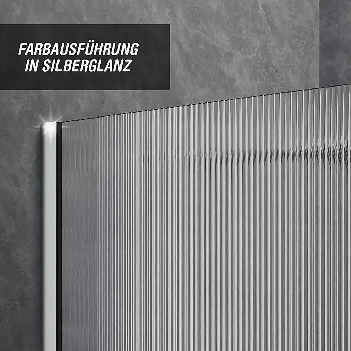 Camargue Meran Mix & Match Duschwand - B x H: 100 x 200 cm, Beschichtet, Silberglanz, B: 570mm Wellenglas + B: 400mm Spiegelglas - Gerippte Trennwand in Silberglanz mit silbernem Rahmen.
