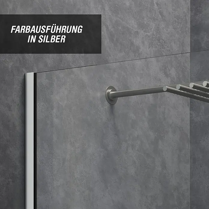 Camargue Meran Mix & Match Duschwand - B x H: 120 x 200 cm, Beschichtet, Silber, B: 970mm Klarglas + B: 200mm Satiniertes Glas - Silbernes Duschprofil und Handtuchhalter.