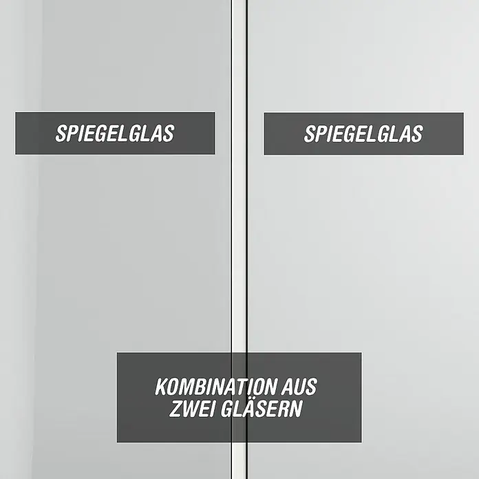 Camargue Meran Mix & Match Duschwand - B x H: 140 x 200 cm, Beschichtet, Silber Glänzend, Ausführungseigenschaft: B: 970mm Spiegelglas + B: 400mm Spiegelglas, Glänzend - Zwei Spiegelscheiben, als Kombination aus zwei Gläsern dargestellt.