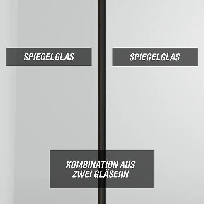 Camargue Meran Mix & Match Duschwand - B x H: 120 x 200 cm, Beschichtet, Schwarz, Ausführungseigenschaft: B: 970mm Spiegelglas + B: 200mm Spiegelglas, Matt - Kombination aus zwei Spiegelglasscheiben.