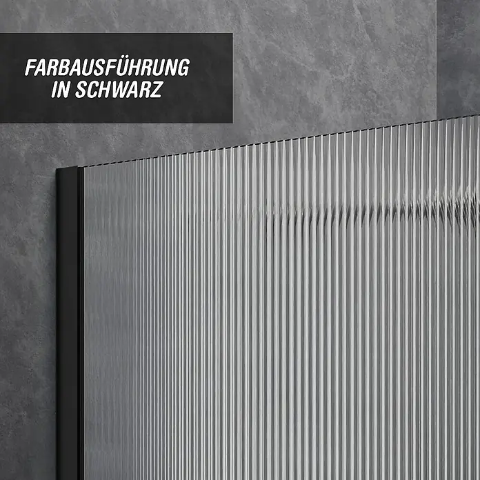 Camargue Meran Mix & Match Duschwand - B x H: 100 x 200 cm, Beschichtet, Schwarz, B: 570mm Wellenglas + B: 400mm Spiegelglas - Duschwand mit Rillenglas und schwarzem Profil.