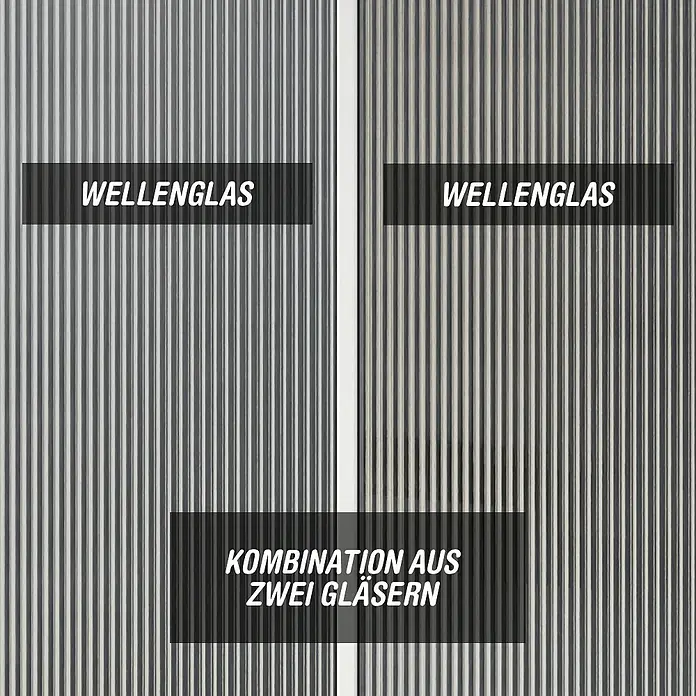 Camargue Meran Mix & Match Duschwand - B x H: 140 x 200 cm, Beschichtet, Silber, Ausführungseigenschaft: B: 1170mm Wellenglas + B: 200mm Wellenglas - Vertikal gerippte Glaspaneele, einzeln und als Schichtkombination für unterschiedliche Lichtstreuung und Sichtschutz.