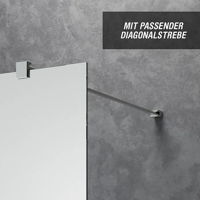 Camargue Meran Mix & Match Duschwand - B x H: 140 x 200 cm, Beschichtet, Silberglanz, B: 970mm Satiniertes Glas + B: 400mm Spiegelglas - Klarglas-Duschwand mit passender diagonaler Chromstützstange.