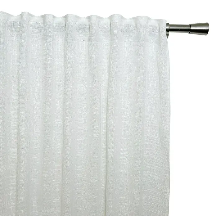 Visillo para ventana Cinta Multifunción Cubal - An x Al: 140 x 260 cm, 100% poliéster, Blanco - Cortina blanca texturizada en una barra plateada.