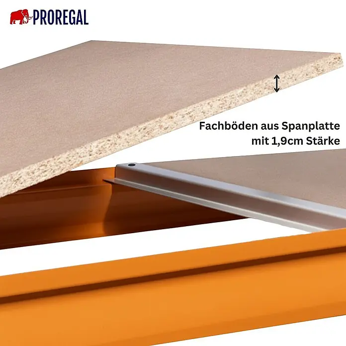 Proregal Schwerlastregal Industrie Weitspannregal MAXIMUS Pro - H x B x T: 200 x 210 x 100 cm, Traglast pro Boden: 690 kg, Anzahl Böden: 4 Stk., Stecken, Blau/Orange