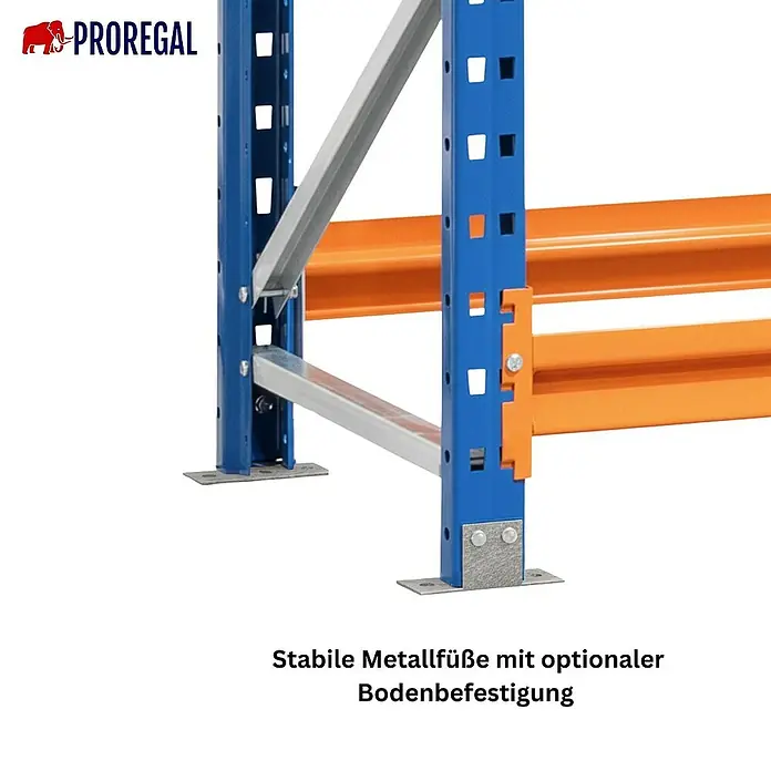 Proregal Schwerlastregal Industrie Weitspannregal MAXIMUS Pro - H x B x T: 200 x 410 x 100 cm, Traglast pro Boden: 690 kg, Anzahl Böden: 3 Stk., Stecken, Blau/Orange