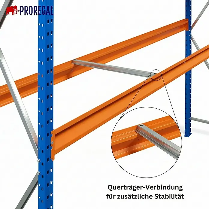 Proregal Schwerlastregal Industrie Weitspannregal MAXIMUS Pro - H x B x T: 200 x 410 x 100 cm, Traglast pro Boden: 690 kg, Anzahl Böden: 3 Stk., Stecken, Blau/Orange