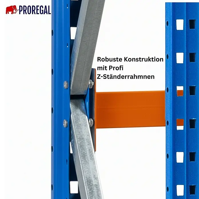 Proregal Schwerlastregal Industrie Weitspannregal MAXIMUS Pro - H x B x T: 200 x 410 x 100 cm, Traglast pro Boden: 690 kg, Anzahl Böden: 3 Stk., Stecken, Blau/Orange